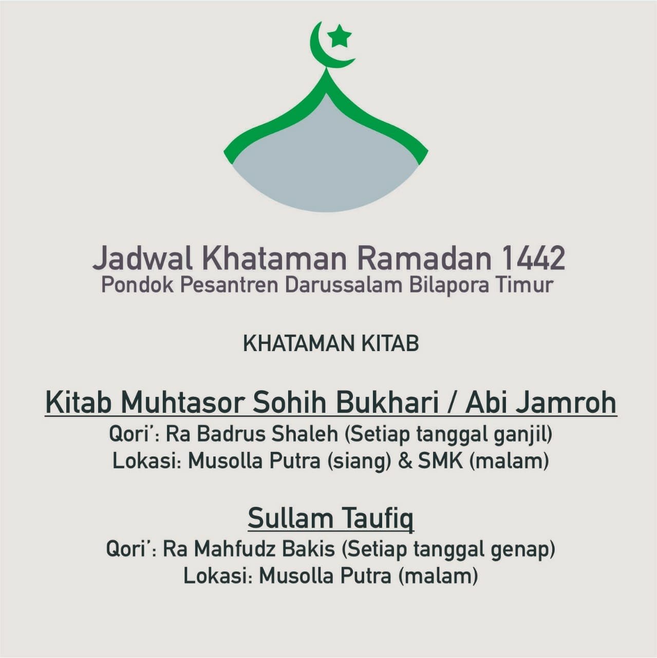 Jadwal pengajian selama bulan Ramadan 1442 H